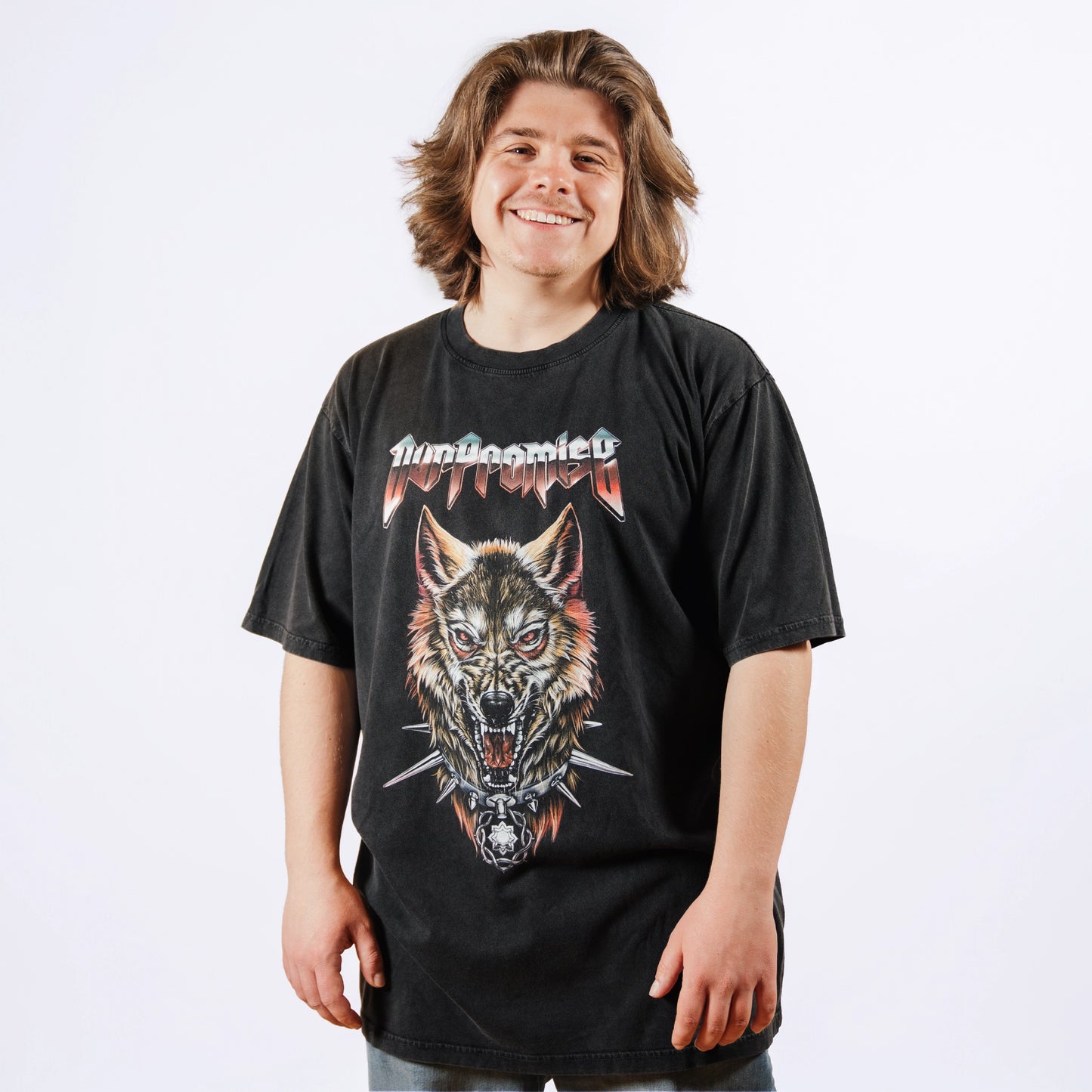 Retro Wolf Stone Washed Oversize T-Shirt
